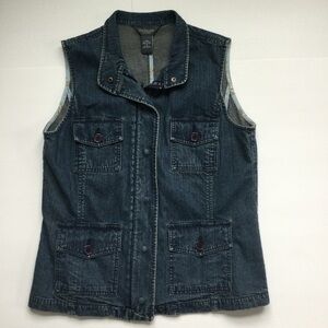 Van Heusen Blue Denim Snap Front Vest Four Pocket Size Medium